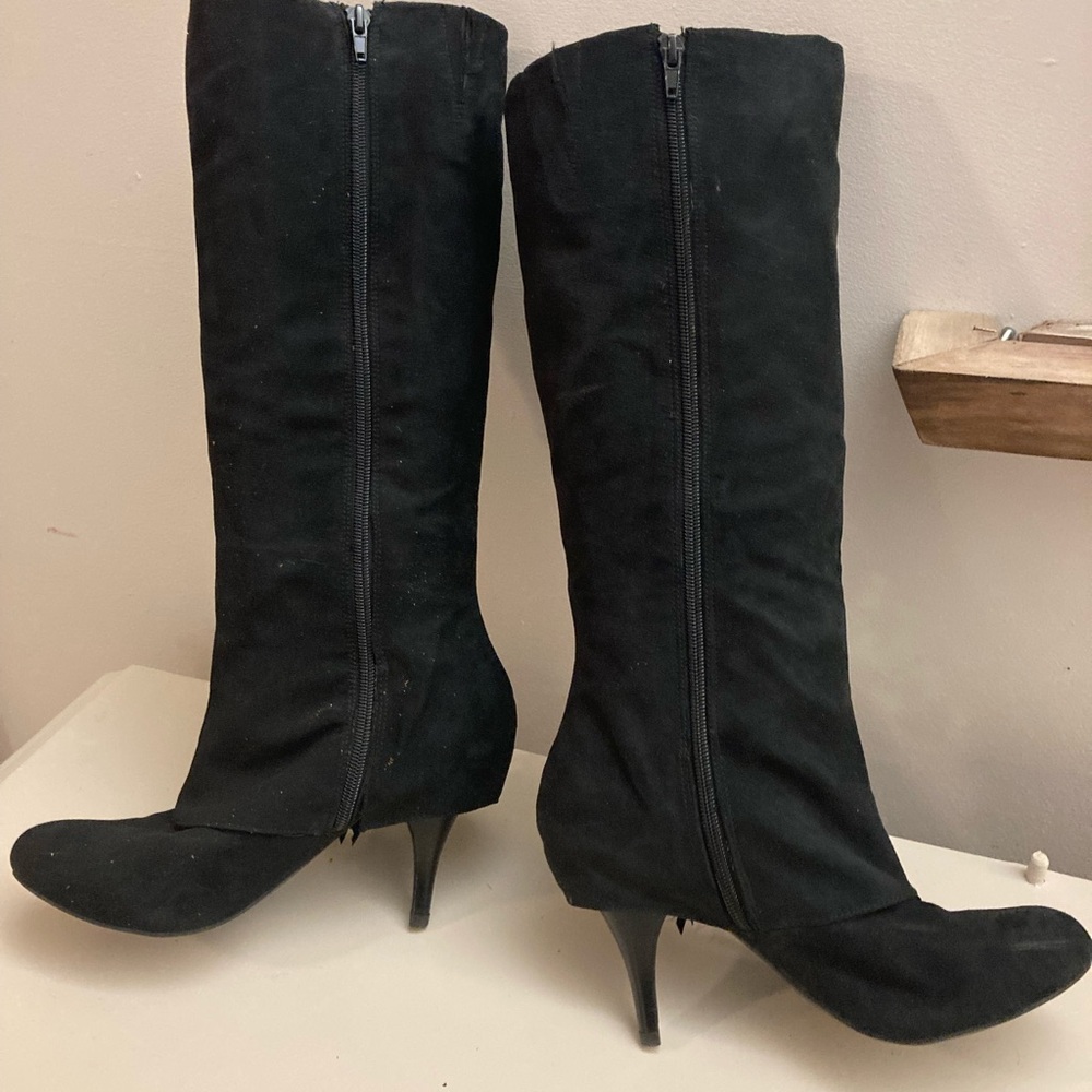 Fergalicious Black Over the Knee Black Suede Fringe Boots - Picture 2 of 4